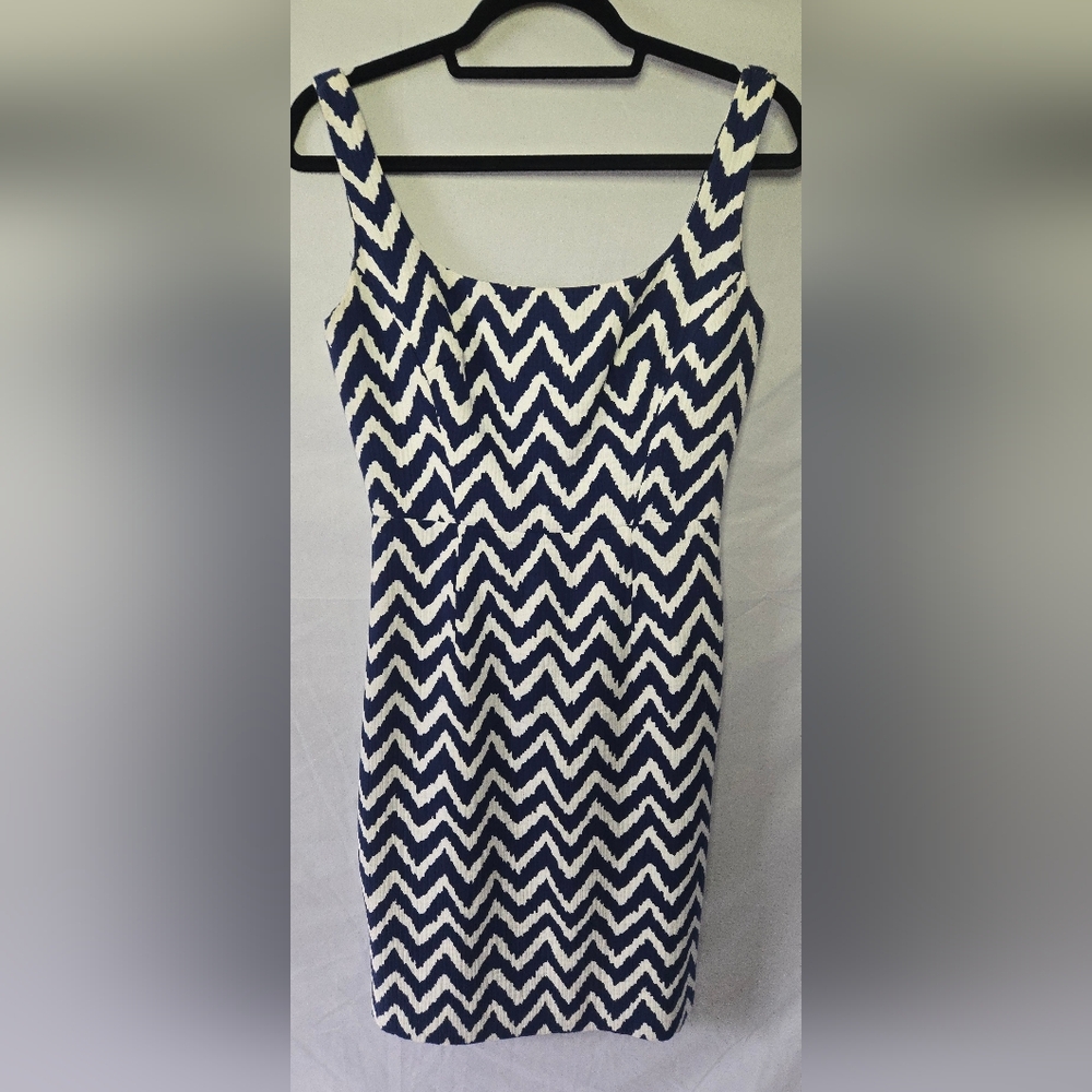 Milly Of New York Chevron Knee Length Sheath Tank Dress Blue/Cream Size 0